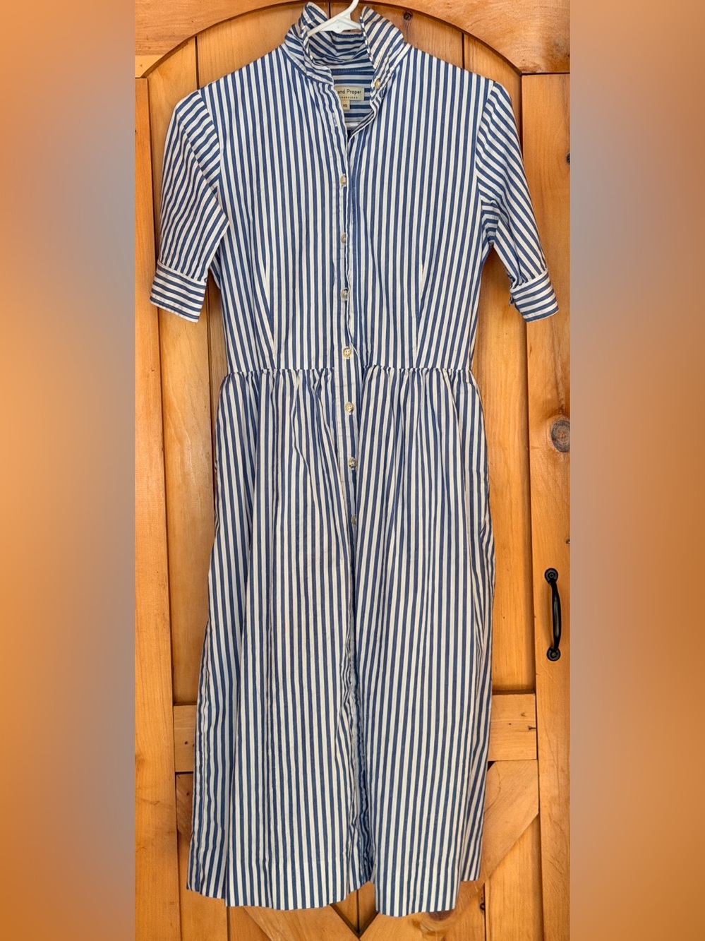 Blue and White Striped Button-Front Casual Dress
